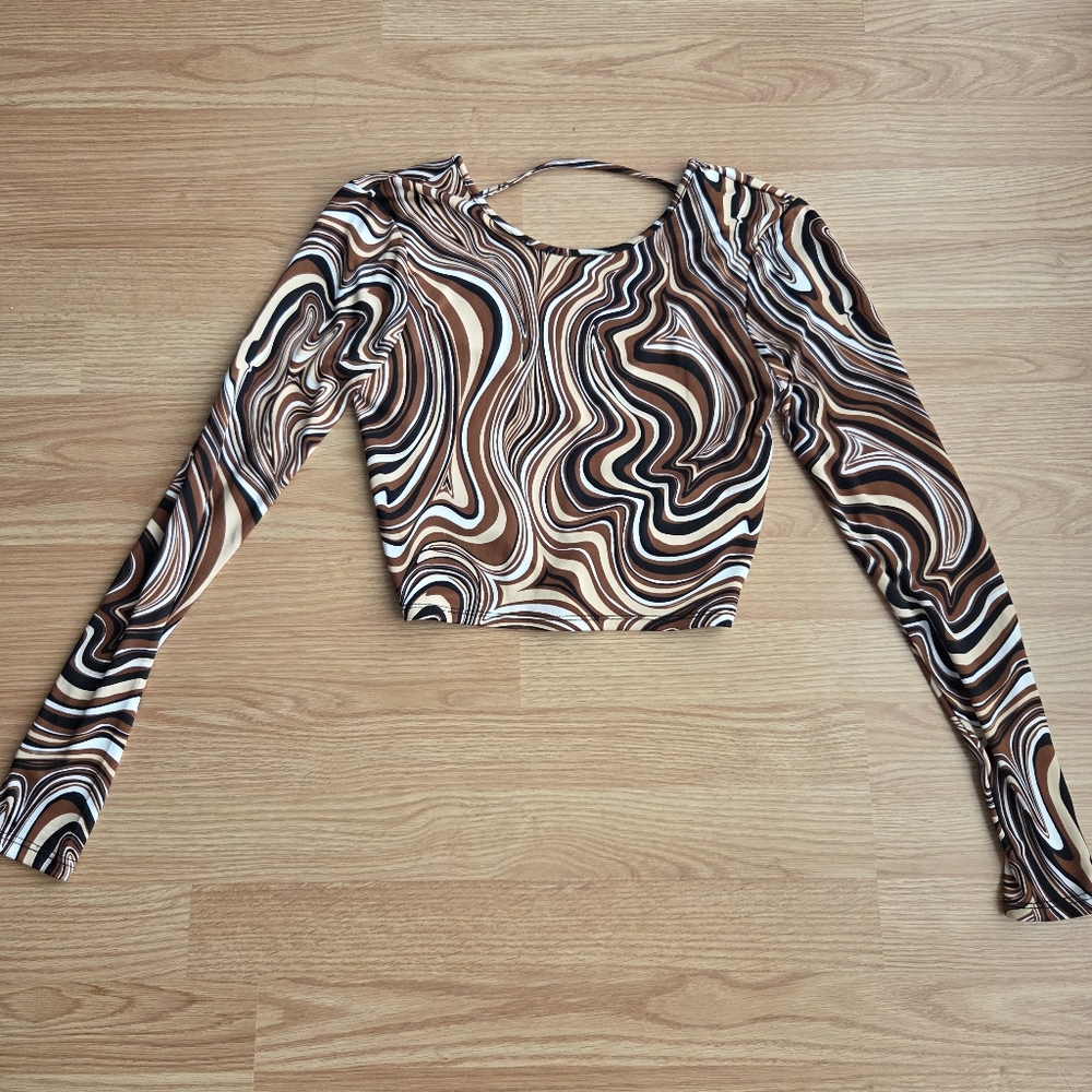 FADED ROSE Swirl Pattern Long Sleeve Top